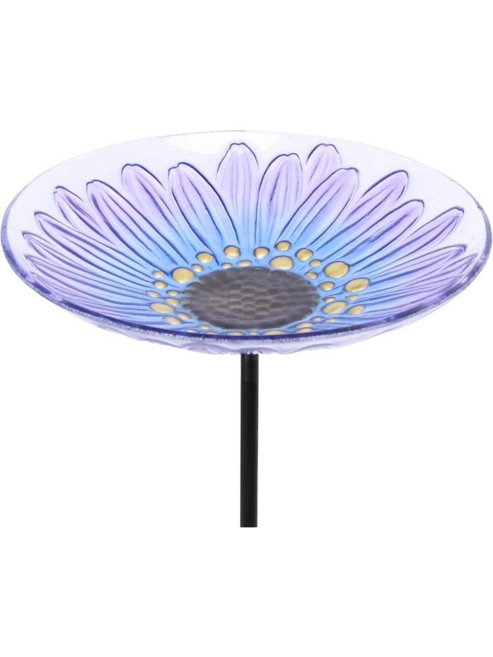 25-Inch Outdoor Glass Bird Bath with Metal Stake - Purple Daisy Lawn Decor